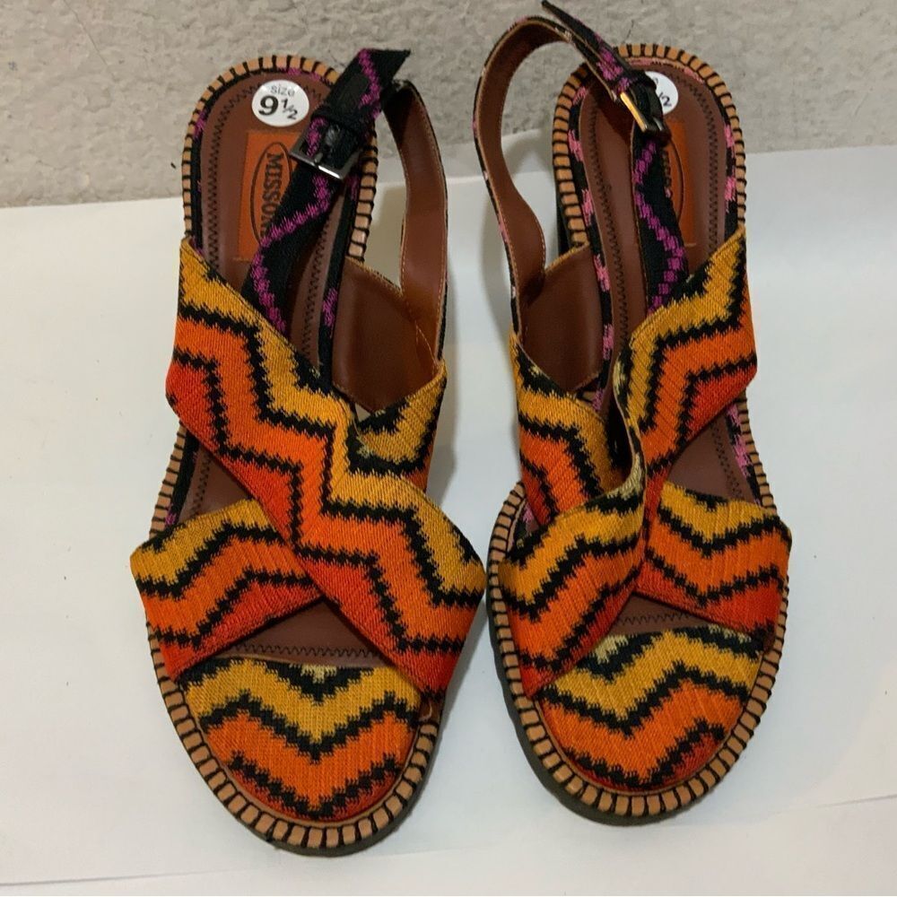 Missoni Multicolor Fabric Zig Zag Ankle Strap Sandals Size 40/ 9.5 Italy - Picture 6 of 14